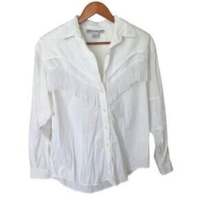 ADOBE ROSE Vintage 90s Lace & Fringe Western Shirt Size L